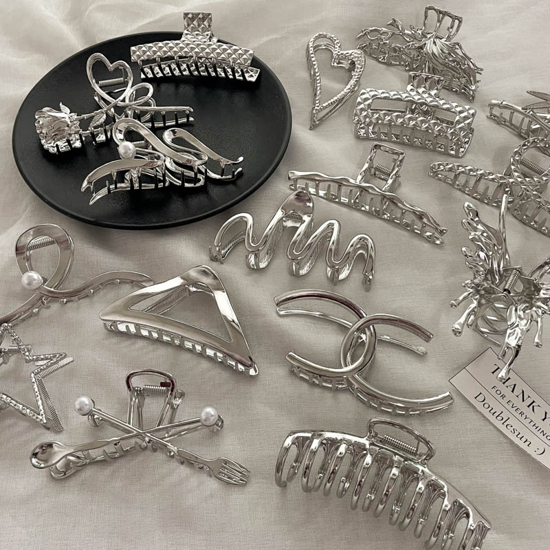 银色金属发夹盘发抓夹大号发量多高级感鲨鱼夹韩国发饰头饰发卡女