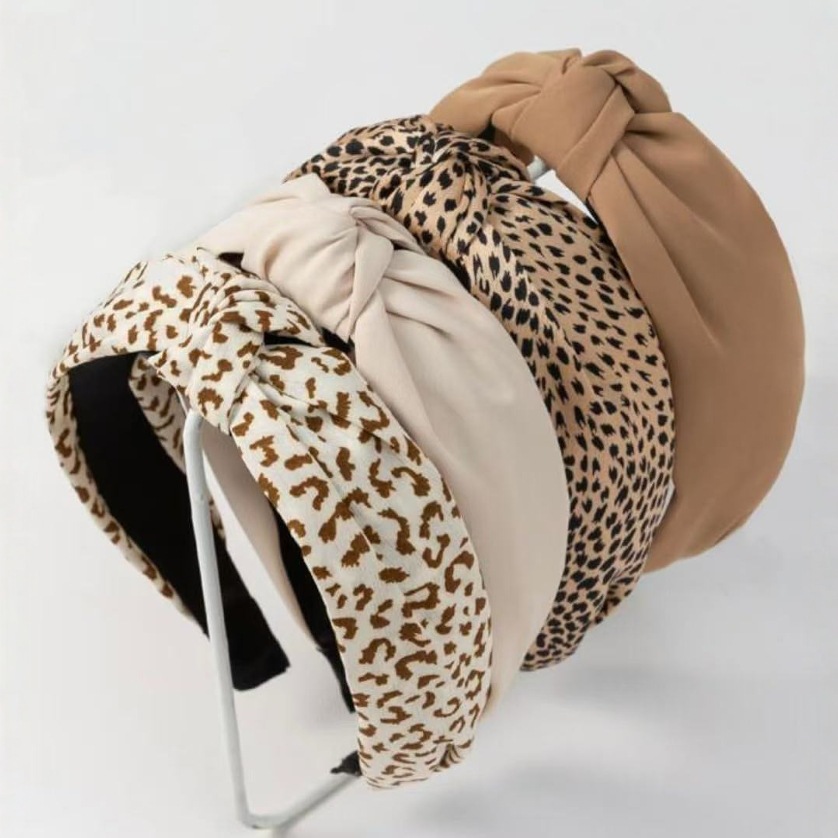豹纹发箍新款发饰纯色打结高颅顶头饰复古布艺宽边饰品女